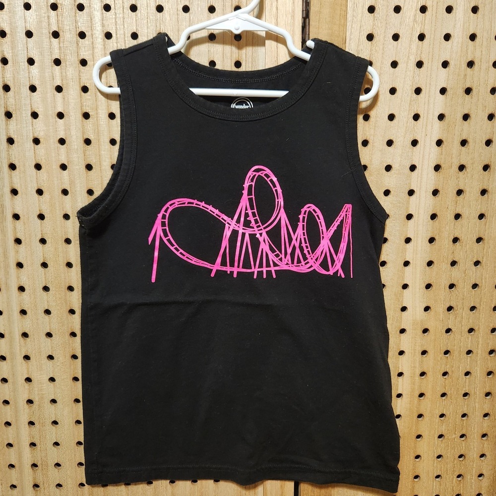 Youth Tank Top Size‎ 8 Black With Pink Rollercoaster Summer Fun Amusement Park
